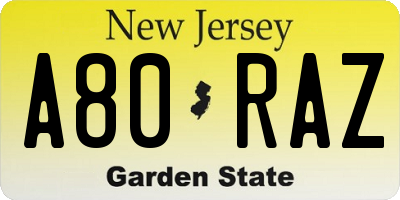 NJ license plate A80RAZ