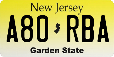 NJ license plate A80RBA
