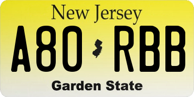 NJ license plate A80RBB