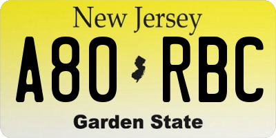 NJ license plate A80RBC