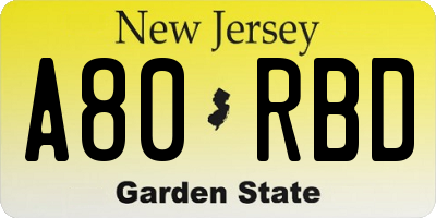 NJ license plate A80RBD