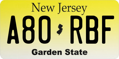 NJ license plate A80RBF