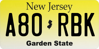 NJ license plate A80RBK