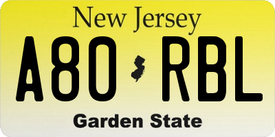 NJ license plate A80RBL