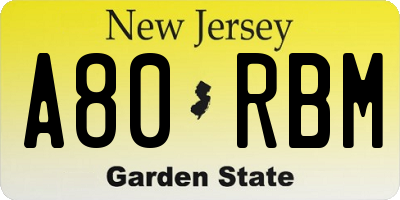 NJ license plate A80RBM