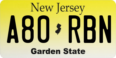 NJ license plate A80RBN