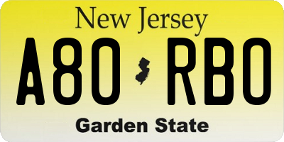 NJ license plate A80RBO