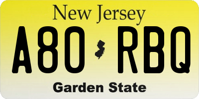 NJ license plate A80RBQ