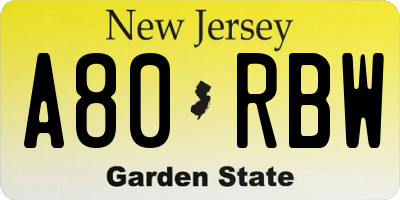 NJ license plate A80RBW