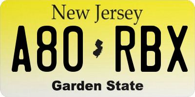 NJ license plate A80RBX