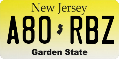 NJ license plate A80RBZ