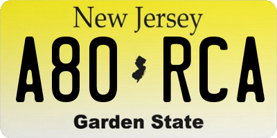 NJ license plate A80RCA