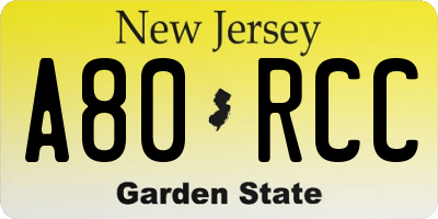 NJ license plate A80RCC