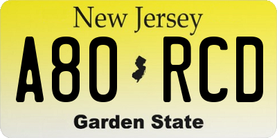 NJ license plate A80RCD
