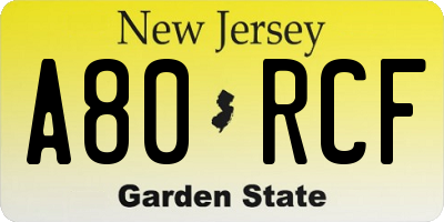 NJ license plate A80RCF