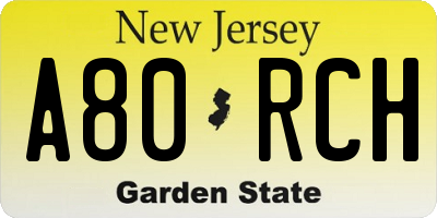 NJ license plate A80RCH