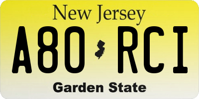 NJ license plate A80RCI