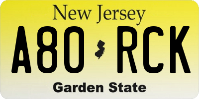 NJ license plate A80RCK