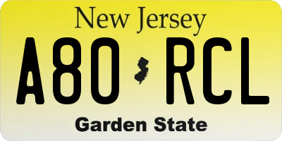 NJ license plate A80RCL