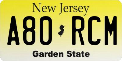 NJ license plate A80RCM