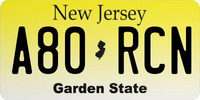 NJ license plate A80RCN