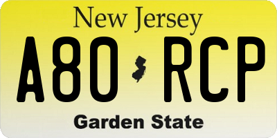 NJ license plate A80RCP
