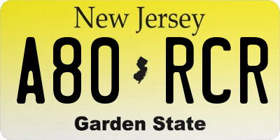 NJ license plate A80RCR