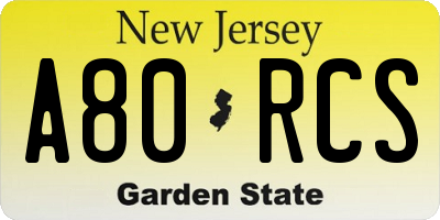 NJ license plate A80RCS
