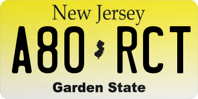 NJ license plate A80RCT