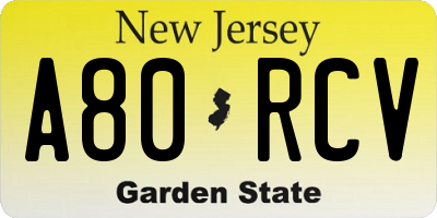 NJ license plate A80RCV