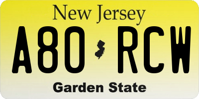 NJ license plate A80RCW