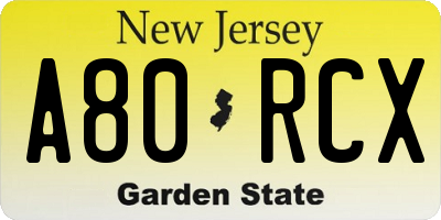 NJ license plate A80RCX