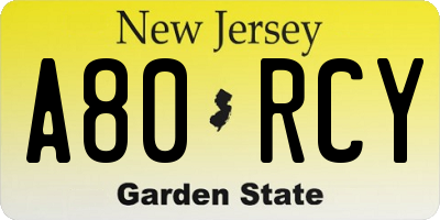 NJ license plate A80RCY