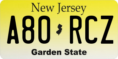 NJ license plate A80RCZ