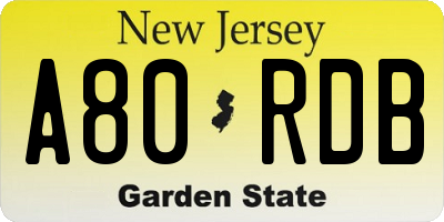 NJ license plate A80RDB