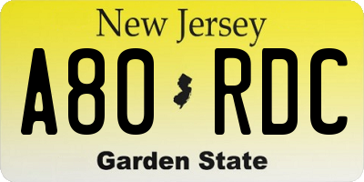 NJ license plate A80RDC