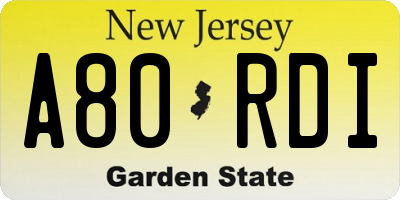 NJ license plate A80RDI