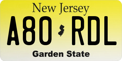 NJ license plate A80RDL