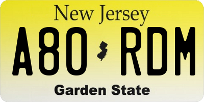 NJ license plate A80RDM
