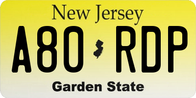 NJ license plate A80RDP