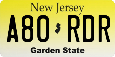 NJ license plate A80RDR