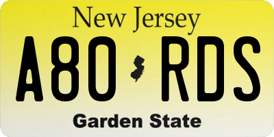 NJ license plate A80RDS