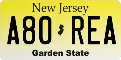 NJ license plate A80REA