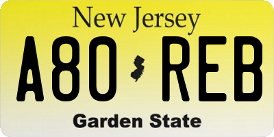 NJ license plate A80REB