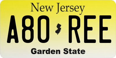 NJ license plate A80REE