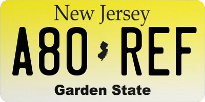 NJ license plate A80REF