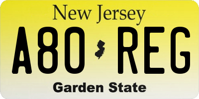 NJ license plate A80REG
