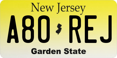 NJ license plate A80REJ