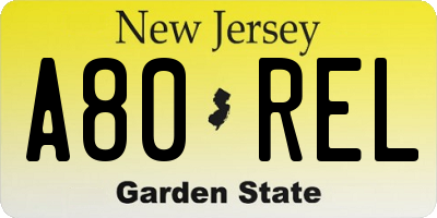 NJ license plate A80REL