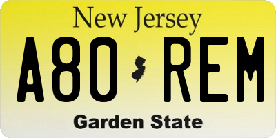 NJ license plate A80REM